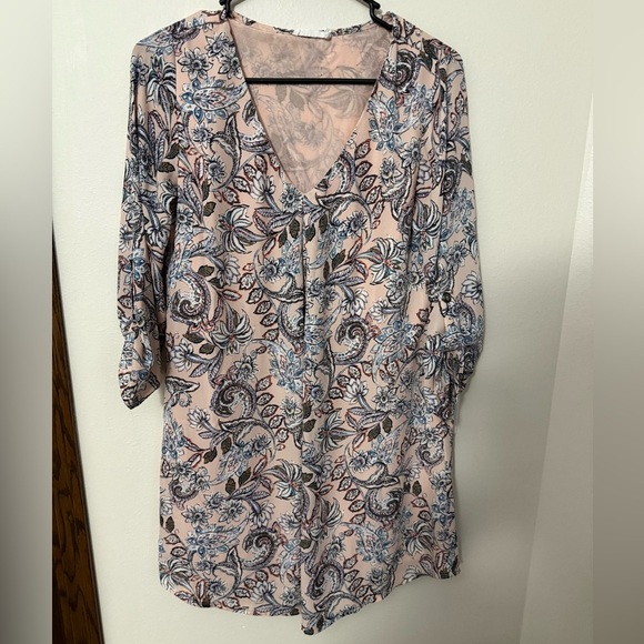 Lush Floral V-Neck Blouse - Pink and Blue - Picture 1 of 4